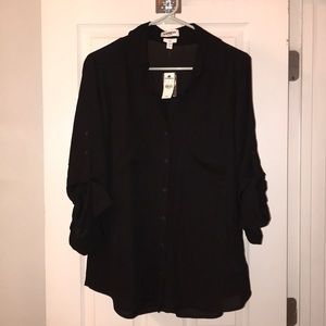 Express Black Slim Fit Portofino Blouse